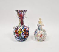 Murano millefiori scent bottle and leaf shaped stopper, with gold leaf inclusions, possibly by