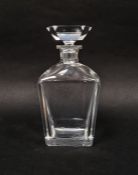 Early 20th century Orrefors glass decanter, of tapered rectangular section with stylised flat cut