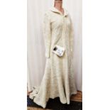 1970's vintage wool dress tapestry material, labelled "Joe Ellen Couture by Allen Davidson" bow
