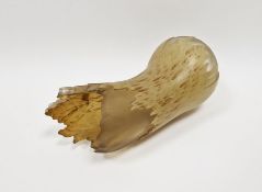 Ian Robson glass sculpture in the form of a log, cased and sandblasted, in light brown colourway,