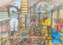 Attributed to Julian Bingley (20th century)  Pen, ink and watercolour on paper Noah's Ark, unsigned,