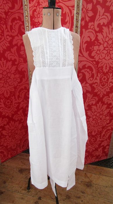 White cotton apron with a lace and whitework bib, two Victorian nightgowns both pintucked broderie - Image 2 of 9