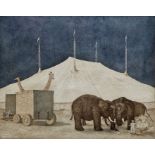 Joseph Winkleman (b.1941) Aquatint, etching on paper "Back of the Big Top", numbered 3/100, signed