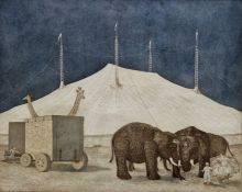 Joseph Winkleman (b.1941) Aquatint, etching on paper "Back of the Big Top", numbered 3/100, signed