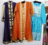 Various Eastern costume, to include a turquoise silk dress with silver embroidered detail, a