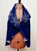 1920's/30' blue velvet evening cape, embellished with sequins, beads and dyed seashells (?), deep