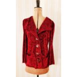 Burgundy crushed velvet jacket labelled 'Lee Bender at Bus Stop', size 14, a pair of brown velvet