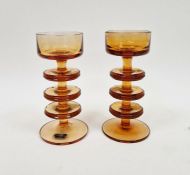 Pair of Wedgwood "Sheringham" glass candlesticks designed by Ronald Stennett-Wilson, with three