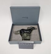 Lalique 1996 Kazak Horse in grey satin-finished crystal, etched 'Lalique France', with original box,