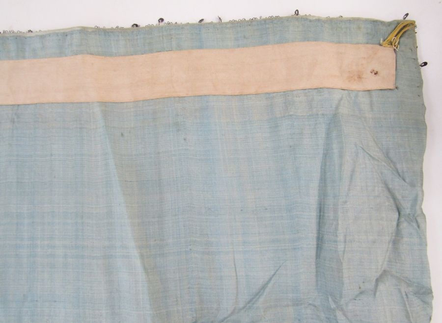 Length of 17th century silver and silver-gilt lace as a border, 6cm wide, on pale blue silk cloth, - Image 5 of 24