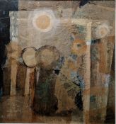 Joan Kinder (20th century)  Tissue paper collage  "Worship", signed lower left, labelled verso,