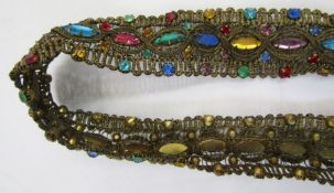 Vintage Czech gilt metal belt with glass jewelled decoration, a double-gilt metal clasp similarly
