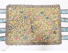 Rare late 16th century/early 17th century embroidered linen cushion cover, worked in coloured silks,