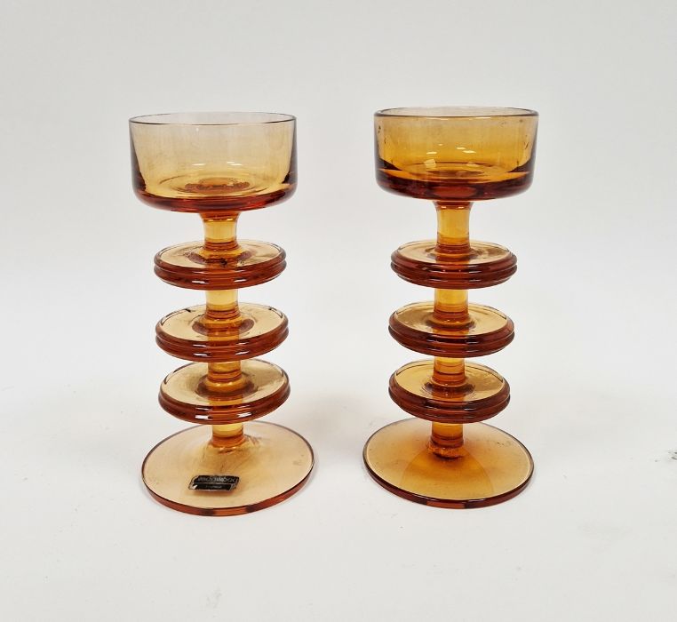 Pair of Wedgwood "Sheringham" glass candlesticks designed by Ronald Stennett-Wilson, with three - Image 2 of 2