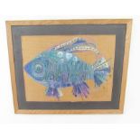 Two framed embroidered and applique pictures, the first by Nova Day depicting a blue fish with