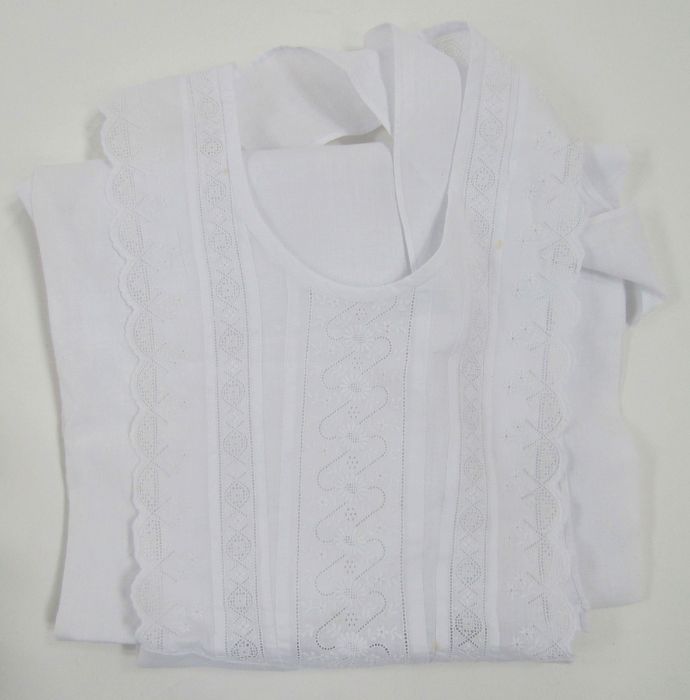 White cotton apron with a lace and whitework bib, two Victorian nightgowns both pintucked broderie - Image 7 of 9