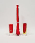 Murano Sommerso glass stem vase, by Galliano Ferro, winged sides with red core, retains original