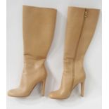 Pair of tan full-length high-heeled Mulberry boots, with the original Mulberry dust bag, size 40 (