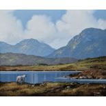 Eileen Meagher (b.1946) Oil on canvas  "Sheep on Roundstone Bog, Connemara 1999", signed and