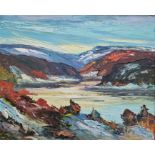 Nils Du, signed indistinctly (Swedish)   Oil on canvas  Swedish river landscape, signed