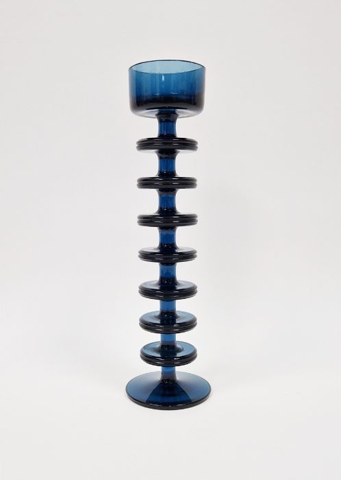 Wedgwood "Sheringham" glass candlestick designed by Ronald Stennett-Wilson, with seven rings, in