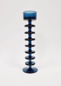 Wedgwood "Sheringham" glass candlestick designed by Ronald Stennett-Wilson, with seven rings, in