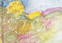 Odette Wells (21st century)  Watercolour on paper  Abstract landscape, signed in pencil, 20.5cm x