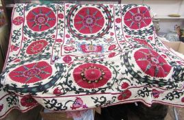 Antique Turkish/Uzbekistan Suzani worked in traditional bold colours with central circular