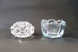 Orrefors 'Raspberry' votive holder, etched marks, 7.5cm high and an Orrefors glass bowl of lobed