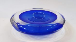 Studio glass bowl by Adam Aaronson, London, 1987, cased in blue and clear glass, with oval