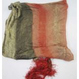 1920's/30's pink and gold lame shawl with red and black tassels on two corners, a small