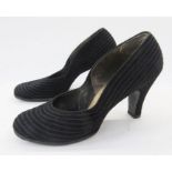 A pair ladies 1930s/40s black velvet high-heeled court shoes and pair of mid 20th century gold and