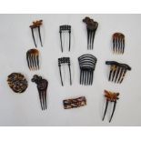 Various tortoiseshell and faux-tortoiseshell hair pins to include jet, diamante detailed (1 box)