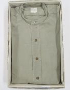 Two collarless shirts, possibly military, both labelled 'Faulat Belfast', with brown ties and