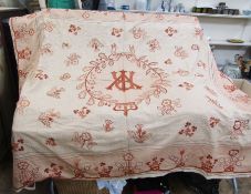 Large embroidered woolwork bedcover, or even rug, created by Lucy Hicks Beech and daughters in
