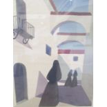 Two vintage framed Spanish travel posters, after Guy Georget, the first with silhouetted figures