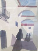 Two vintage framed Spanish travel posters, after Guy Georget, the first with silhouetted figures