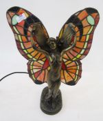 Tiffany style bronze effect resin and glass fairy table lamp, the fairy with glass panelled wings,