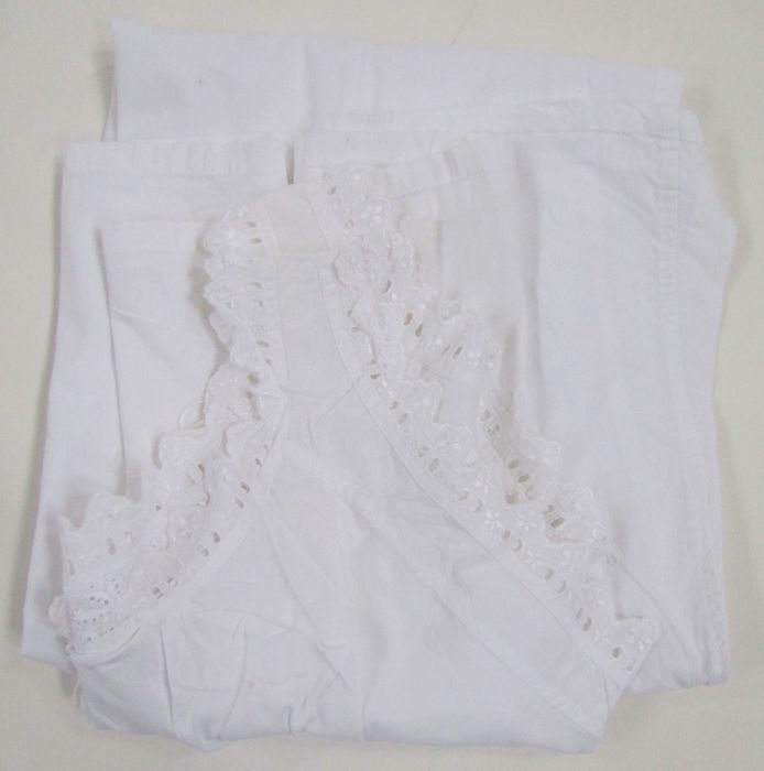 White cotton apron with a lace and whitework bib, two Victorian nightgowns both pintucked broderie - Image 8 of 9