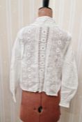 Edwardian white cotton blouse, embroidered with daisies, pleats to the side of the bodice, pin