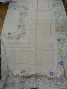 Vintage linen tablecloth, embroidered, 244cm x 252cm (extremely large bedspread/tablecloth)