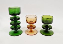 Three Wedgwood "Sheringham" glass candlesticks designed by Ronald Stennett-Wilson, with three rings,