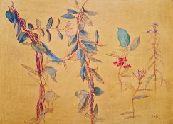 Carolyn Sergeant Oil on board "Honeysuckle, Spindle and Michaelmas Daisy", initialled and dated
