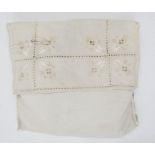 Collection of silk and lace handkerchiefs, within an embroidered linen handkerchief bag and a