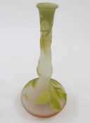 Galle cameo vase 'Sycamore' pattern, green and peach, slight baluster neck, on flared circular base,