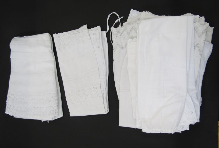 White cotton apron with a lace and whitework bib, two Victorian nightgowns both pintucked broderie - Image 5 of 9
