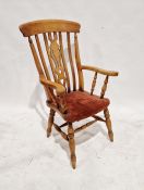 Large kitchen farmhouse-style armchair with slatted back, raised on turned legs, 116cm high
