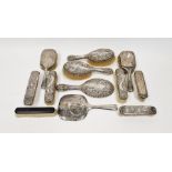 Collection of silver mounted dressing table related items, to include brushes of varying size and