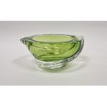 Val St Lambert cased glass ashtray/bowl, of twisted, spiralling form, green colourway, signed to
