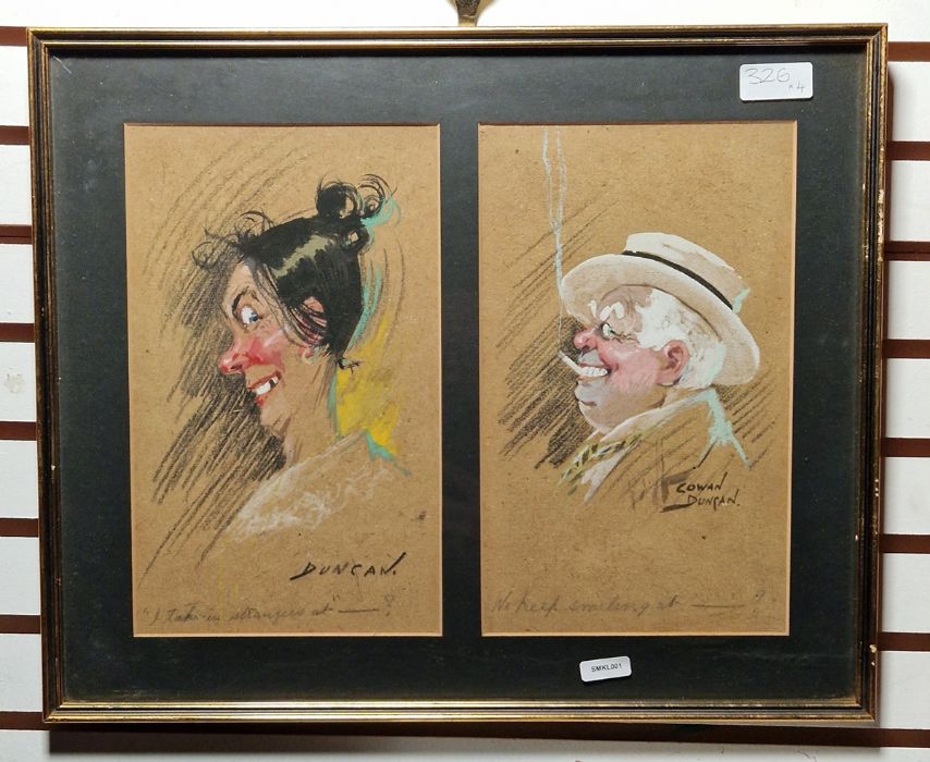 Cowan Duncan (20th century) Watercolour and gouache Six humorous character studies/portraits, - Image 4 of 5